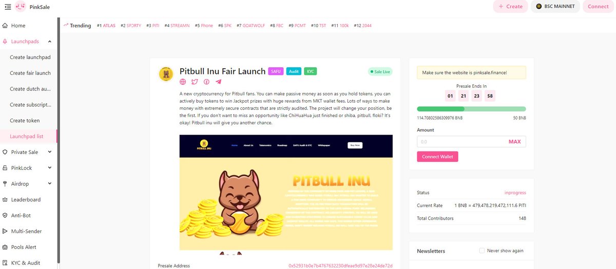 PITI_PitbullInu's tweet photo. 🔥🔥🔥 Pitbull Inu purchase volume has reached X2 Soft Cap❤️❤️❤️. Join us now and go to the moon together 🚀🚀🚀🚀🚀🚀 LFGGG

🚀🚀🚀 Link Fair Launch Pitbull Inu: https://t.co/kNQD9m4Wz8 https://t.co/mZiBFqGhMn