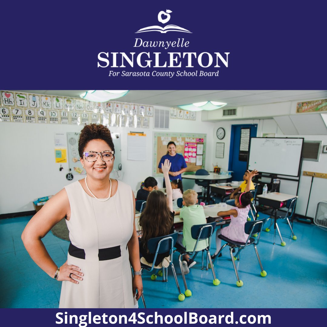 electsingleton1's tweet photo. This is a county-wide non-partisan election - ALL Sarasota county registered voters can vote for Dawnyelle Singleton...this means Democrats, Republicans, and Independents. We can all agree that we must protect our public schools; Dawnyelle is committed to this. #ElectSingleton https://t.co/ElYQZHvZge