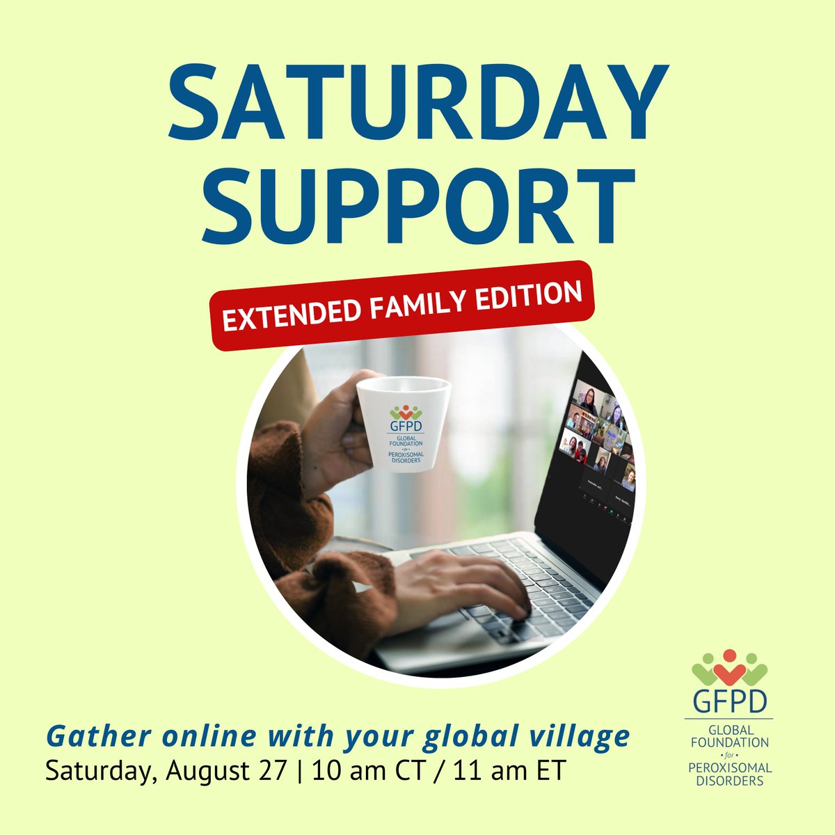 GFPD Extended Family Members Come join your global "village" for commiseration and real talk with others who “get it” on Saturday, August 27th at 11:00 am EST. 
Register us06web.zoom.us/meeting/regist…

#GFPD #PBDZSD #SaturdaySupport #ExtendedFamilySupport #RareDisease