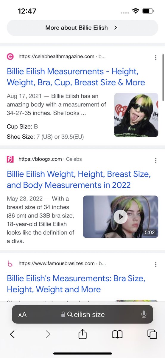 stapleurtongue's tweet photo. i looked up “eilish size” because i was trying to find out the perfume bottle size in oz and this is what popped up. people knowing this info about celebrities is so sad https://t.co/w0ega6keiH