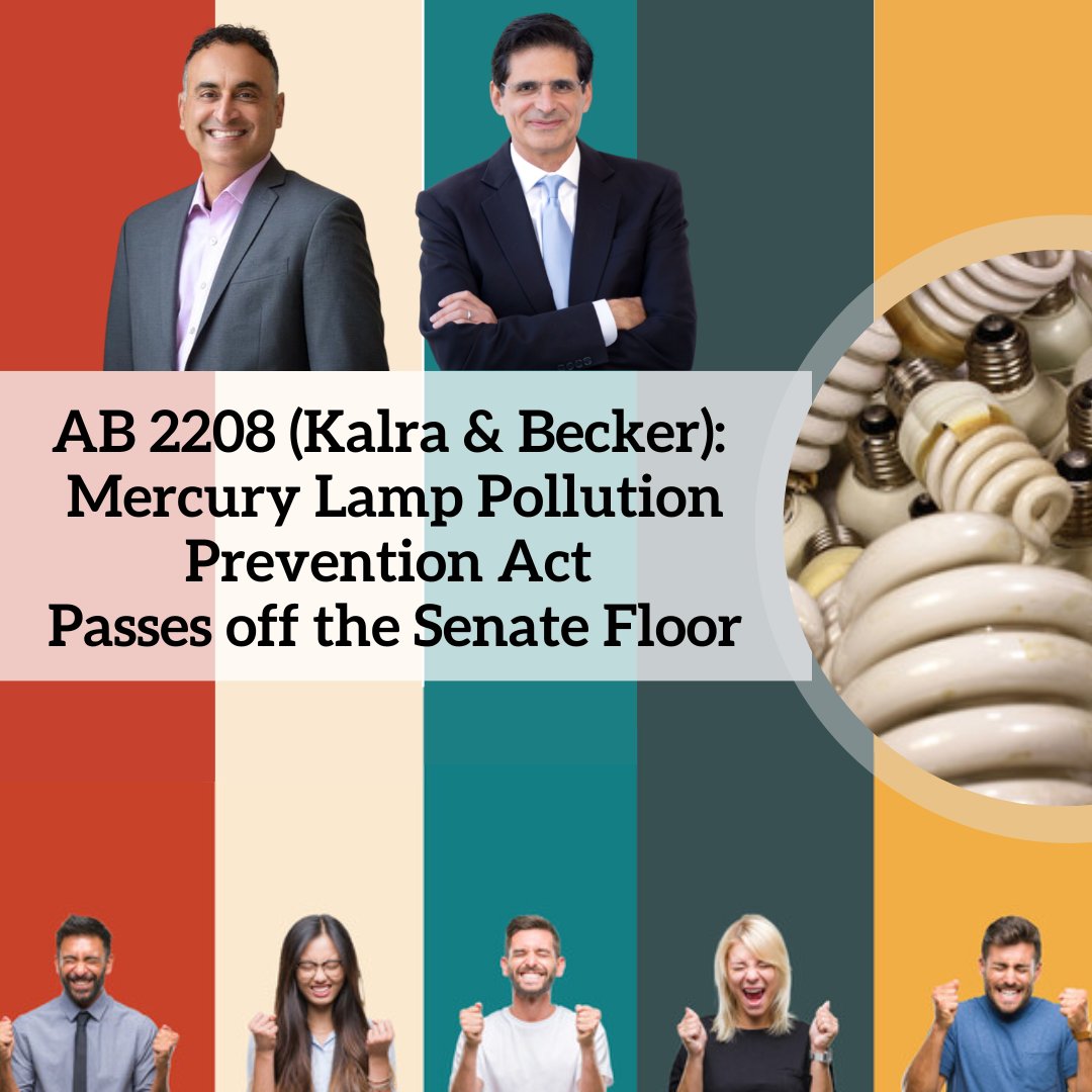 NSACTION_US's tweet photo. AB 2208 (@Ash_Kalra & @JoshBeckerSV) CA’s Mercury Lamp Pollution Prevention Act just passed off the Senate Floor with a 30-8 vote! Thank you to all of the Senators who voted #YESonAB2208! #CAGoesLED #NOmoreMercury #SafeLighting #CleanLighting #CircularEconomy #EquitableEconomy https://t.co/d14T6pAwP8