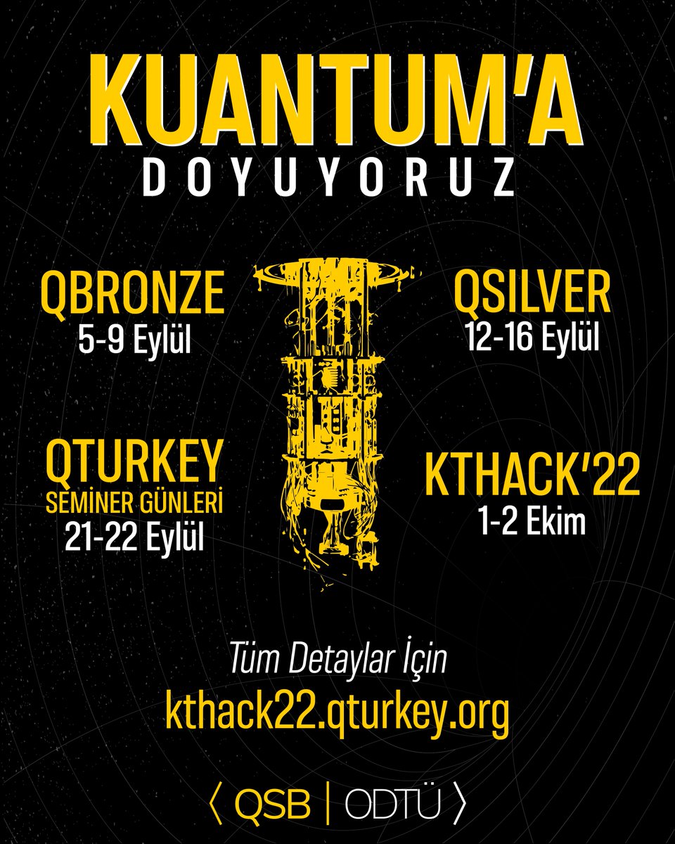 Kuru kuru hackathon olmaz dedik, programımızı süsledik :) 
Etkinlik programımıza QBronze eğitimi ile başlıyoruz. Başvuru formu ve detaylar için: kthack22.qturkey.org