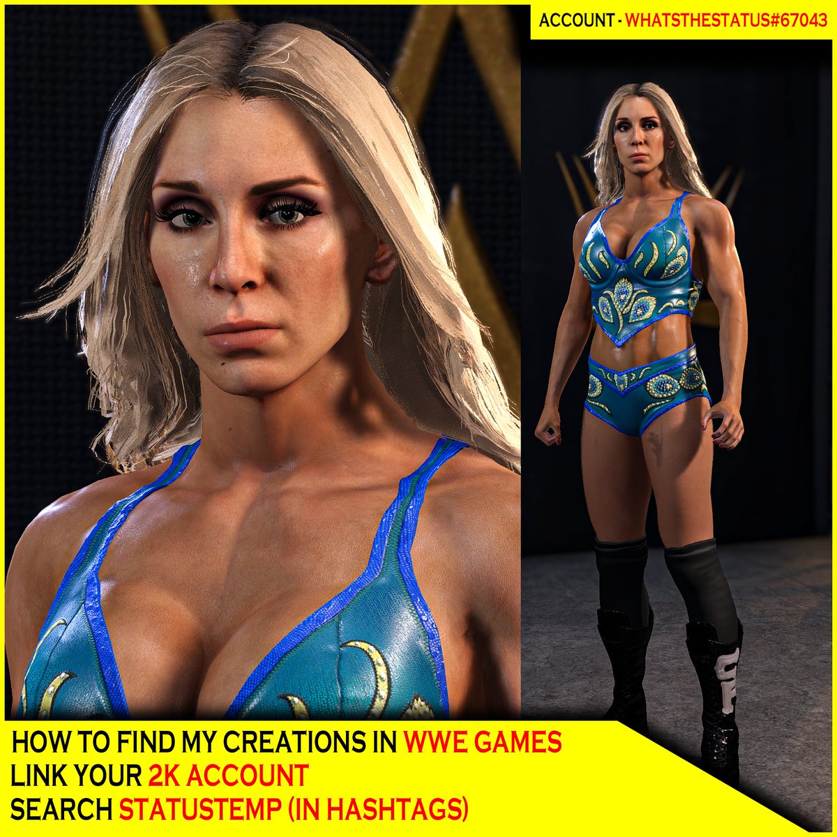 WhatsTheStatus's tweet photo. Charlotte Flair (MyFaction) Hidden Model now on Community Creations in #WWE2K22

✓ Charlotte Flair commentary Included Included.
✓ Hidden Crowd Signs Included

Search Statustemp https://t.co/K3SKnwD1G5