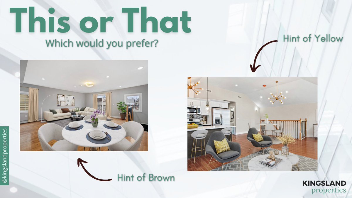 KINGSLANDPR's tweet photo. This or That?! Both of these living spaces are featured in some of Kingsland Properties' most recent developments. Which do you prefer?
#design #realestate #interiordesign #decor #NFTCommuntiy #inspiration #modern #nyc https://t.co/pVLY7iwkCg