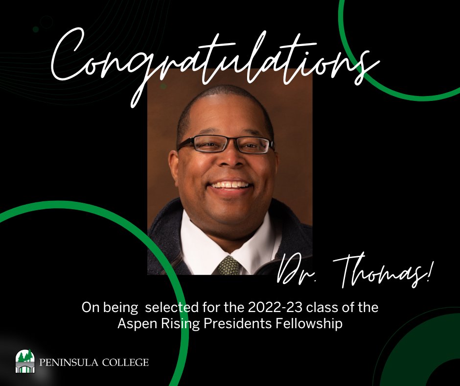 pencollege's tweet photo. The Aspen Institute College Excellence Program announced today that Dr. Steven Thomas, Vice President of Instruction at Peninsula College, is one of 31 leaders selected for the 2022-23 class of the Aspen Rising Presidents Fellowship. 

https://t.co/CsUM29TKPF  #PCProud! https://t.co/n1sOijof9X