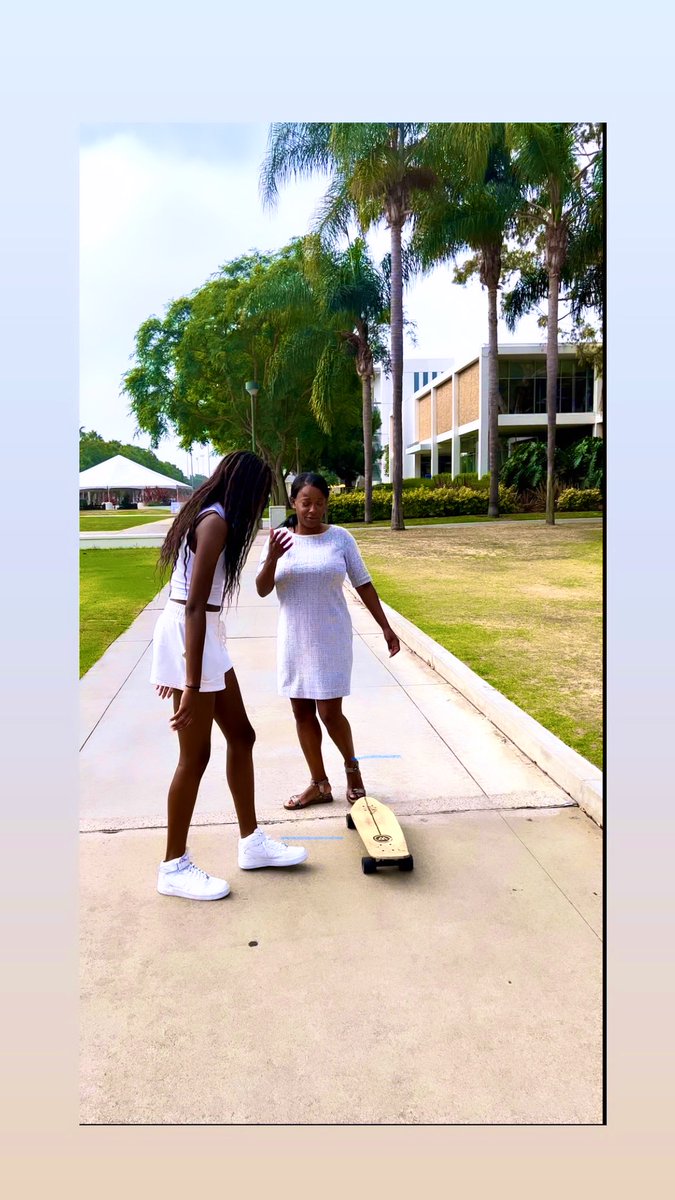 SVP_DrK's tweet photo. It seemed like a good idea until well… I had to execute it. Thanks Shaunael for my quick skateboarding lesson. It did not end with a fall so I guess that’s a win 🤷🏽♀️. #welcombackstudents #lionpride https://t.co/sCaB3ehZn4