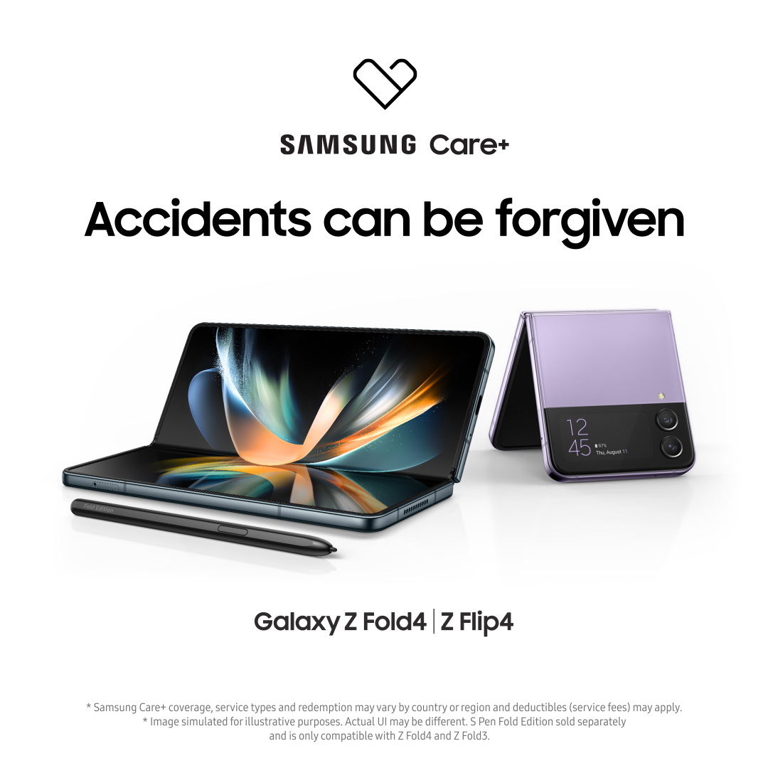 Keep your peace of mind with Samsung Care+.
#GalaxyZFold4 #GalaxyZFlip4

Pre-order now: smsng.us/GalaxyZFlip4
