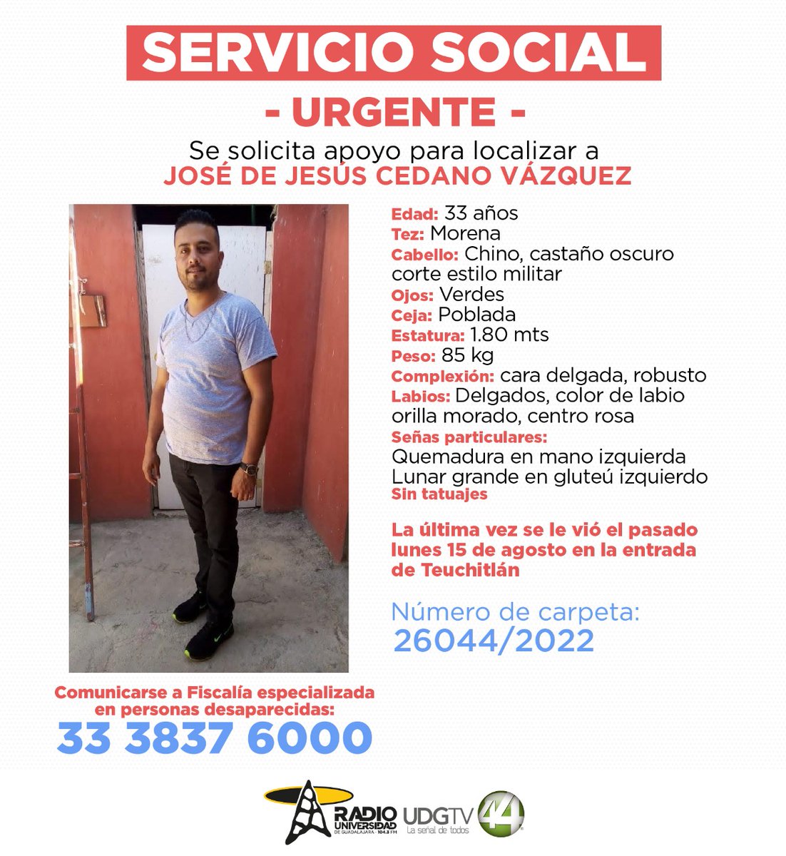 omar_comunica's tweet photo. El hermano de una de nuestras compañeras de @CANAL44TV, está desaparecido. 
Nos urge localizarlo. Ayúdanos a difundir @sonia_ssi @semaforoenambar @GabrielTorresEs  @JoelDiaz72 @IsaackdeLoza https://t.co/ydFGi72Dy0