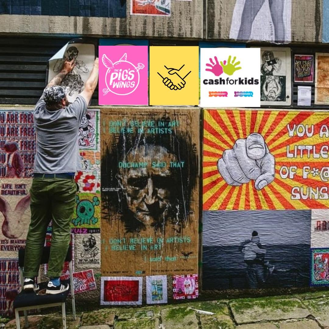 Pigs Wings Big Charity Paste Up! Accepting posters from local artists, not so local artists & anyone else. To give back we have partnered with North Sound Cash for Kids and will be donating £5 for every artwork we receive. Send to 22 Upperkirkgate, AB10 1BA or msg for collection