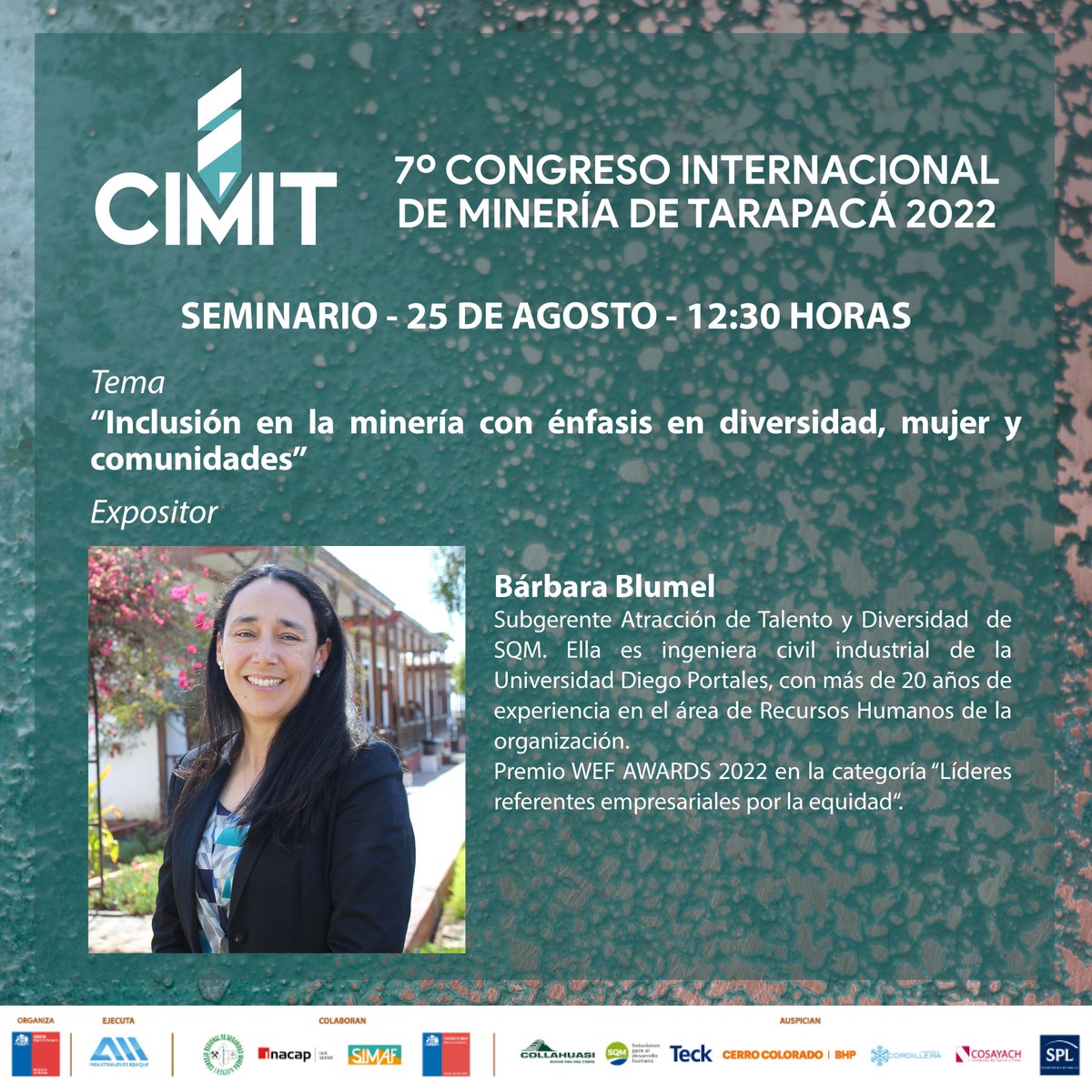 aiigremio's tweet photo. #CIMIT2022
7° versión del Congreso Internacional de Minería de #Tarapacá.
📌 "Minería: Desarrollo y Futuro Regional"

📅 25 y 26 de agosto
📍  Hotel Gavina Costa Mar - Salón Gaviota
📌https://t.co/mS2B5Uh1cx
#YoContratoLocal 

#SQM #CMCordillera #BHP #Sernageomin https://t.co/x8Cbg5VPLz