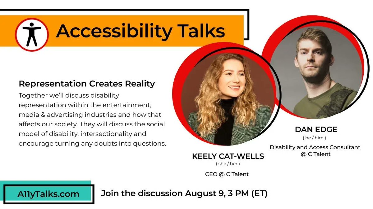 A11YTalks's tweet photo. Check out our talk from August, “Representation Creates Reality” with @KeelyCatWells and @Dan_Edge of @C_TALENT_ (auto-captions cleaned up). #A11y #Accessibility #A11yTalks
https://t.co/aVov0SRqWq https://t.co/xe23X0lnqR