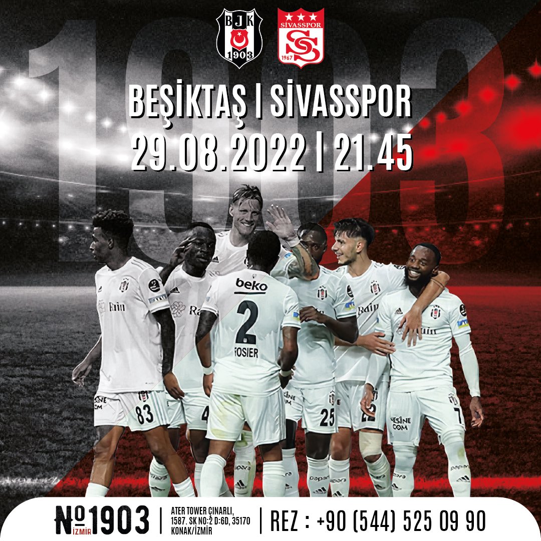 izmirbjkdernegi's tweet photo. #No1903ZafereKenetlendirir
#AterTower Çınarlı, 1587. Sk No:2 D:6, 35170 Konak/İzmir
⏰ 20.00(Maç Önü Özel)
🕰 21.45 (Maç Saati)
Rez 📞 +90(544) 525 0990 https://t.co/FYjGFUmTPr