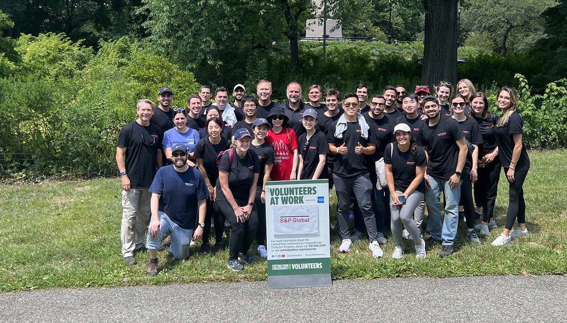 SPGlobal's tweet photo. Nearly 40 @SPGMarketIntel colleagues volunteered over 120 hours removing invasive plants and weeds in NYC’s Central Park with @CentralParkNYC last week. #SPGlobalImpact https://t.co/3jo2sKTGbe