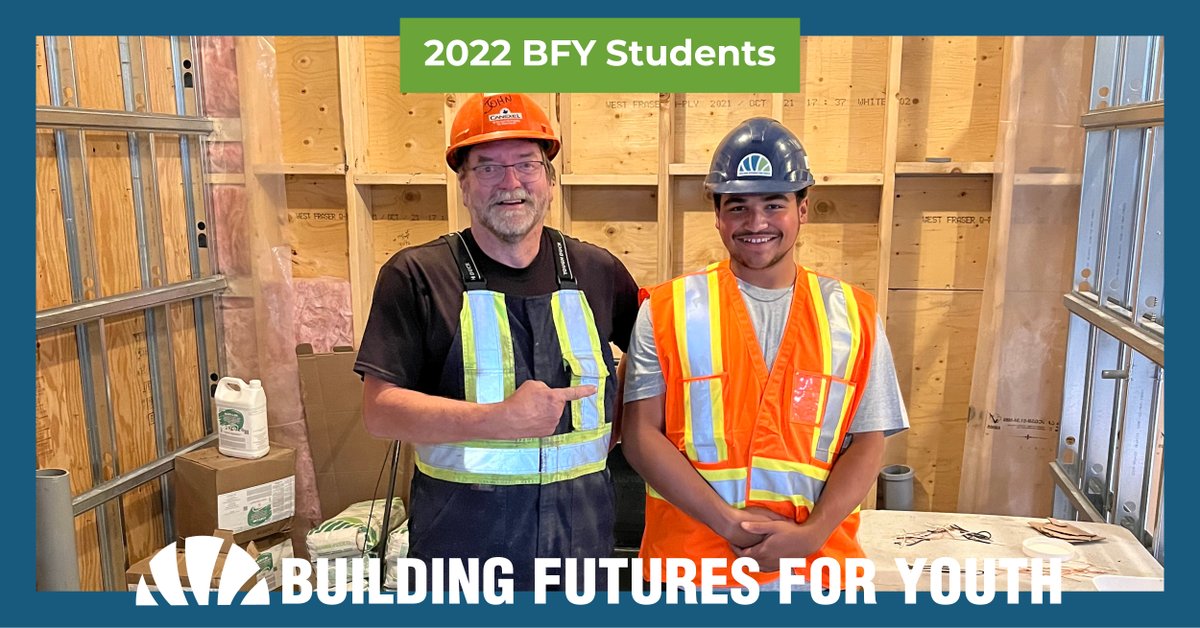 Our 2022 #BFYStudents are working hard this summer gaining experience in construction trades. We've been dropping in for site visits over the last month, so follow along as we catch up with this year's cohort! Pictured here is Tyrone alongside his mentor at Graves Electrical.