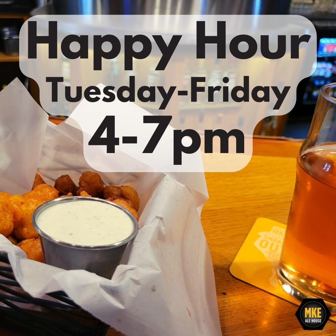 MkeAleHouse's tweet photo. $2 off all MKE tap beer, $2 off house wine and $2 off rail cocktails! Tuesday-Friday, 4-7PM! 🍺🍷🥃 #HappyHour #Milwaukee #MKEAleHouse https://t.co/k5d6DG0KGC