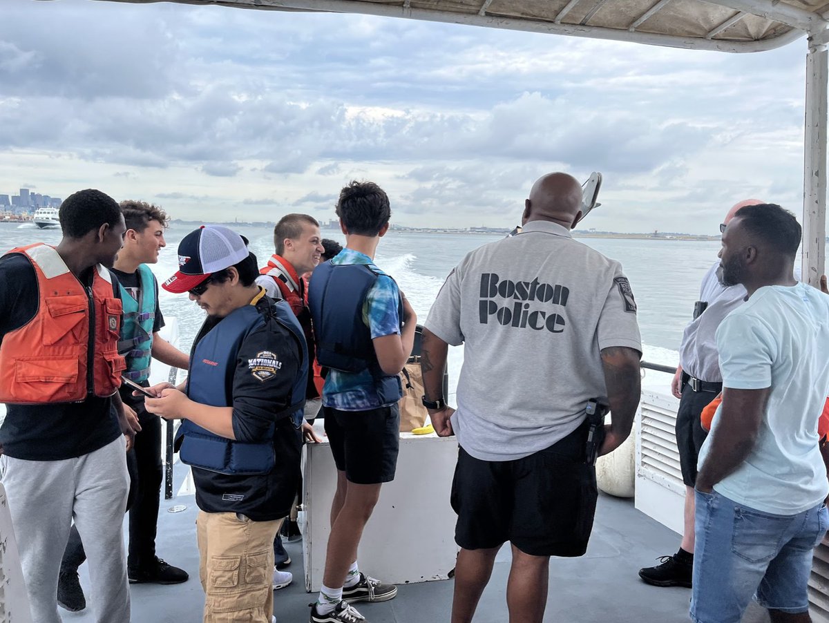 BTSNewEngland's tweet photo. Thank you to the @bostonpolice for taking us for a boat ride on our beautiful Boston Harbor. Our CIT's even got some special self defense training! ⛴️ 🌊
#youthdevelopment #btsne #coachintraining https://t.co/psagncGoYV