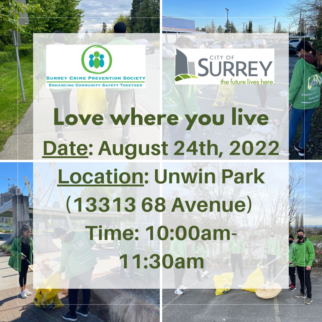 PreventCrimes's tweet photo. Our #GreenTeam #volunteers will be at Unwin Park (13313 68 Avenue) tomorrow from 10:00am - 11:30am supporting the @CityofSurrey in their #LoveWhereYouLive Neighbourhood #CleanUp and helping them in making the @CityofSurrey cleaner, greener and healthier.
@Newton_BIA https://t.co/eqGYp0lCTM