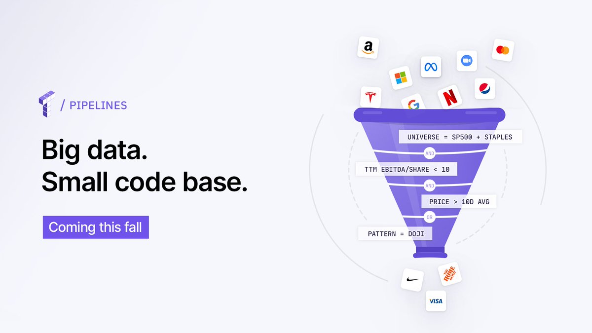 tradologics's tweet photo. Our #pipelines module lets #algo #traders work with large tradable universes while keeping their code lean by leaving filtering to us. With 240+ filtering variables and infinite combinations - the sky is the limit! https://t.co/mNnkcJZRKW
