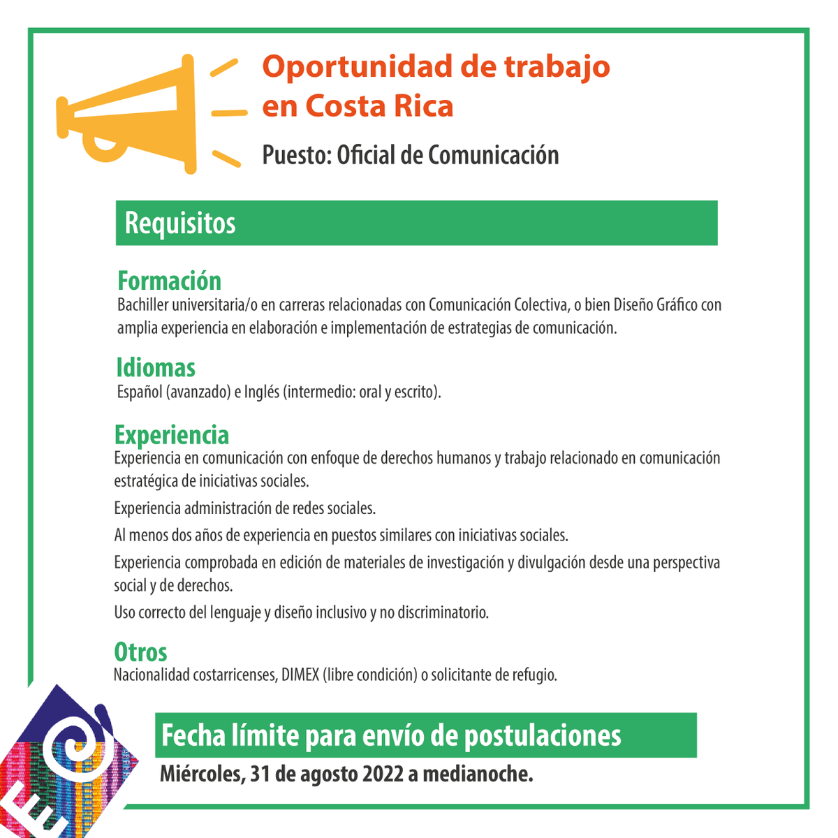 fundacionacceso's tweet photo. 📢¡Trabaja con Fundación Acceso! Buscamos Oficial de Comunicación en Costa Rica. Más información https://t.co/55mlR1Unbp https://t.co/5aZ3dBEGaD