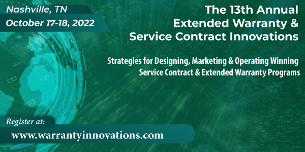 SSNEWSCI's tweet photo. This year the 13th Annual #ExtendedWarranty &amp; #ServiceContract Innovations will be the best yet with the most comprehensive industry analyses and case studies! Scheduled for October 17-18, 2022, in Nashville! 
Register today at: https://t.co/yGacw83OoX. https://t.co/YkDxuoLXsb