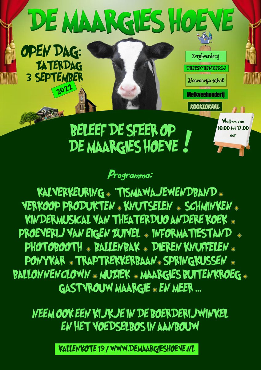 Zaterdag 3 september organiseren wij onze jaarlijkse open dag met veel leuke activiteiten voor jong en oud. Van harte welkom!