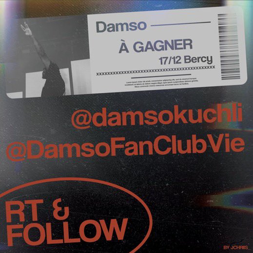 damsokuchli's tweet photo. 🎁 GRAND CONCOURS DAMSO 🎁 

On vous fait gagner une place pour le Bercy de Damso le 17/12 ! 

RT et FOLLOW @damsokuchli et @DamsoFanClubVie https://t.co/Ntlvcv2VmQ