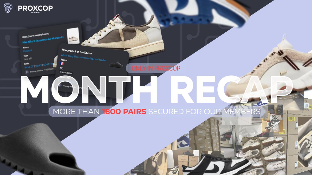Proxcop's tweet photo. Proxcop ne prend pas de vacances 💸 Travis, Slides, Dunks et j'en passe, toutes les releases ont été des vrais lavage 🫧 Très gros bénéfice pour nos membres ✅

RT, follow et envoie nous un DM pour tenter de nous rejoindre et ne plus rater aucune paire 🚀 https://t.co/6i1LO3l1qH
