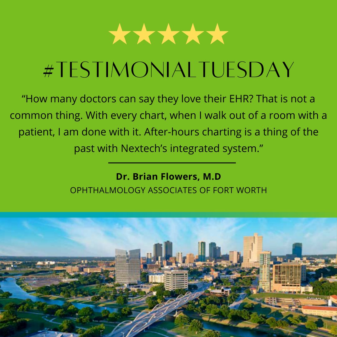 NextechEMRPM's tweet photo. Fall in love with an EHR that gets you home in time for dinner. 🍽️💚 #TesimonialTuesday #EHR https://t.co/kvkUGXQRth