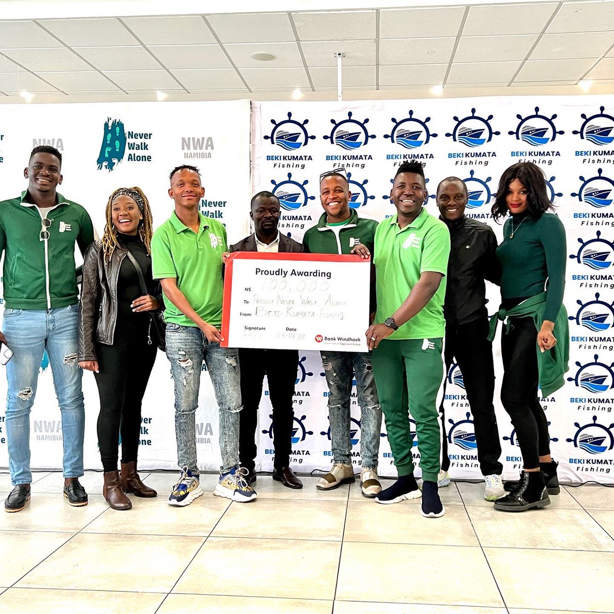 NWANamibia's tweet photo. BEKI KUMATA Fishing officially became the first fishing company to lend a helping hand to Project Never Walk Alone. The company pledged an amount of N$100,000 towards the project as part of its corporate social responsibility drive. https://t.co/hBUiiBVUqt