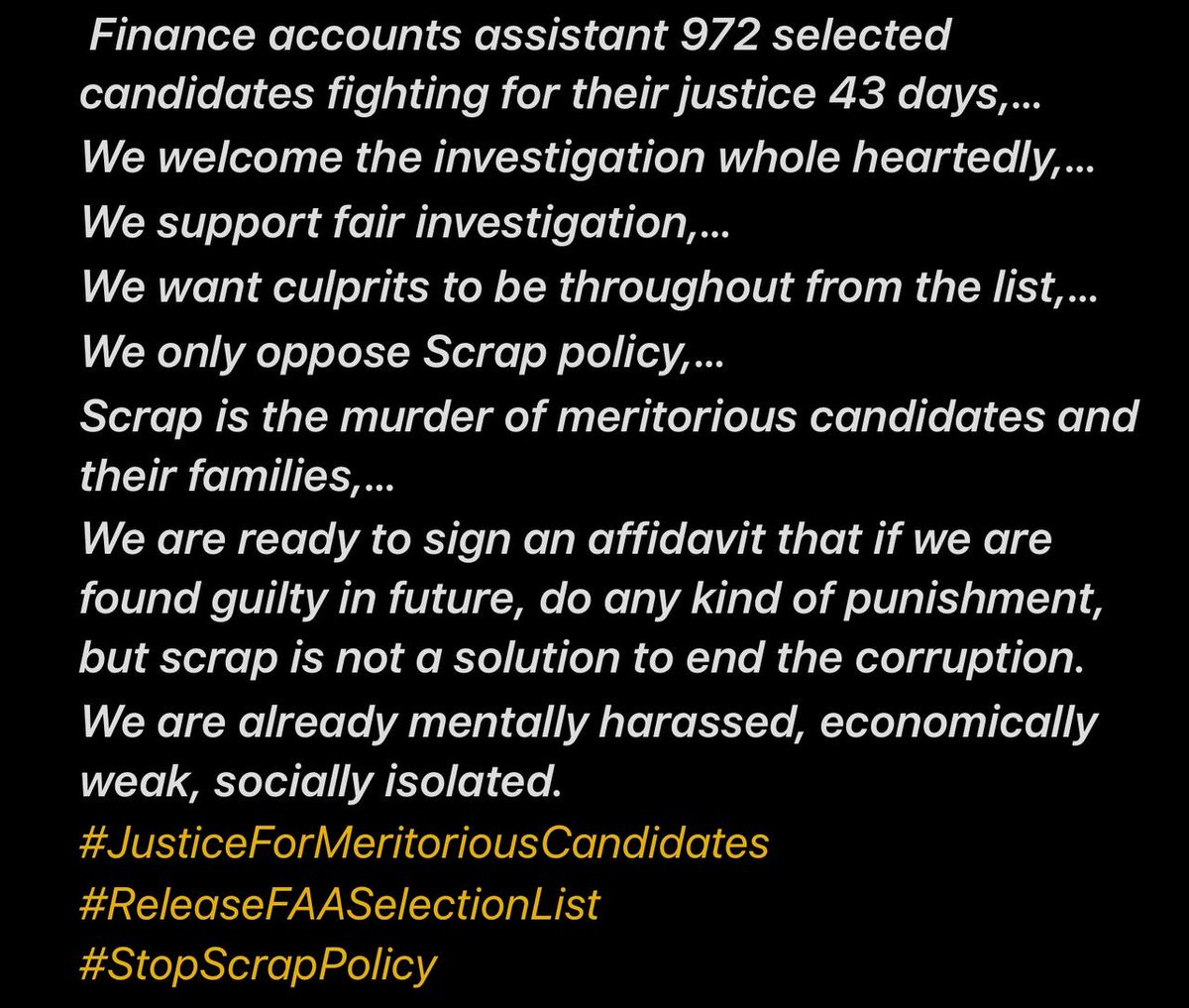 Evolverthj's tweet photo. @manojsinha_ 
@OfficeOfLGJandK 
@dwivedimk_ias 
@BJP4JnK 
@SyedJunaidHsmi 
Please listen to the genuine demand of FAA Selectee👇
#JusticeForMeritoriousCandidates 
#ReleaseFAASelectionList
#StopScrapPolicy https://t.co/yHgwo35sFT
