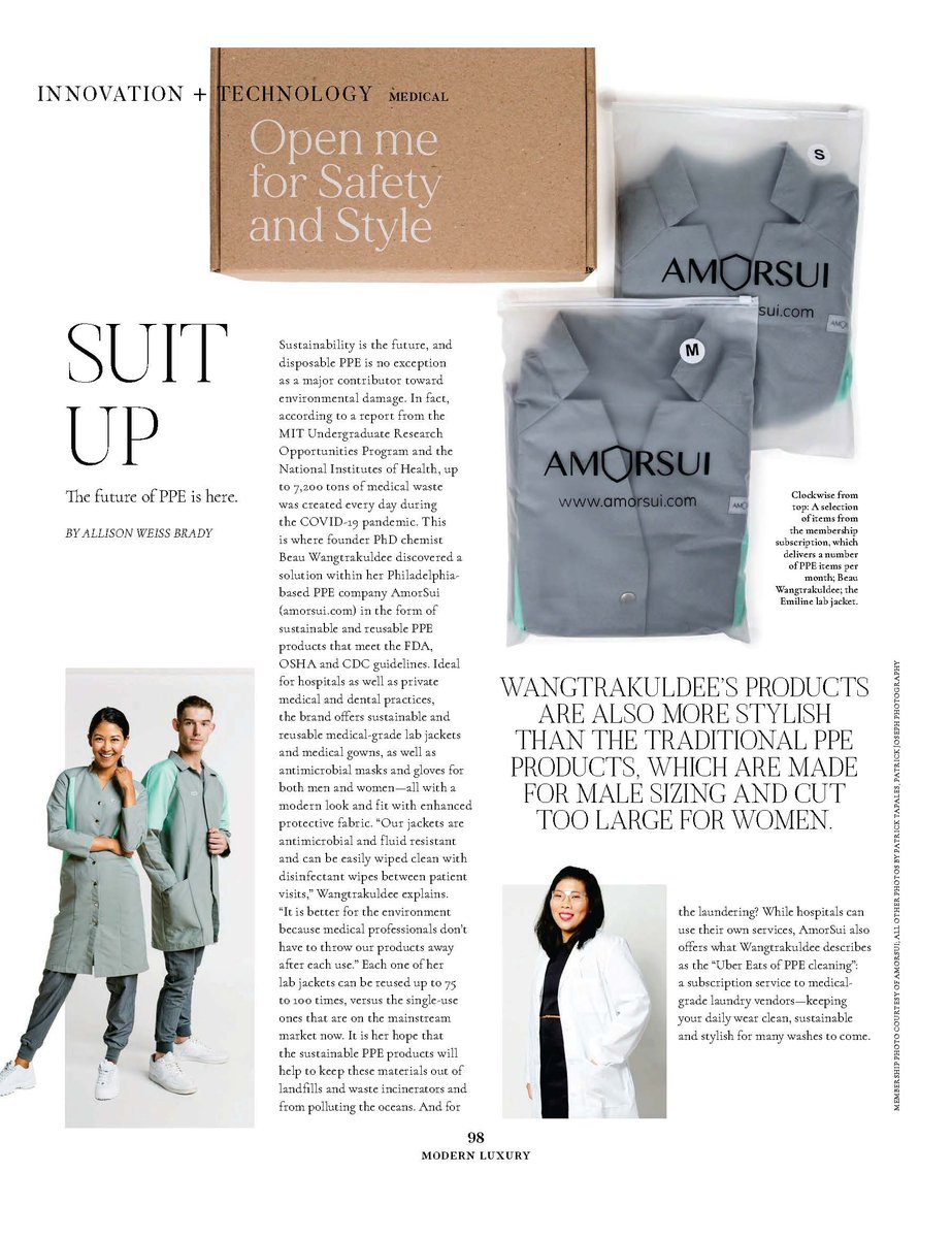 “[AmorSui] is better for the environment because medical professionals don’t have to throw our products away after each use.” Read more about how AmorSui’s reusable PPE is elevating sustainability in the heath sector @Modernluxury <a href="/AllisonWBrady/">Allison Brady</a>