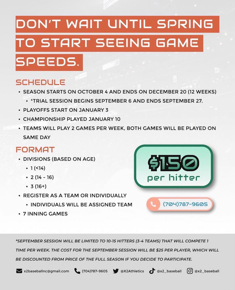 ChaseHHitting's tweet photo. New @HitTraxOfficial league starting this October at @X2Athletics! Come keep yourself game ready this winter and get high level, competitive at-bats https://t.co/RWzlK62hCC