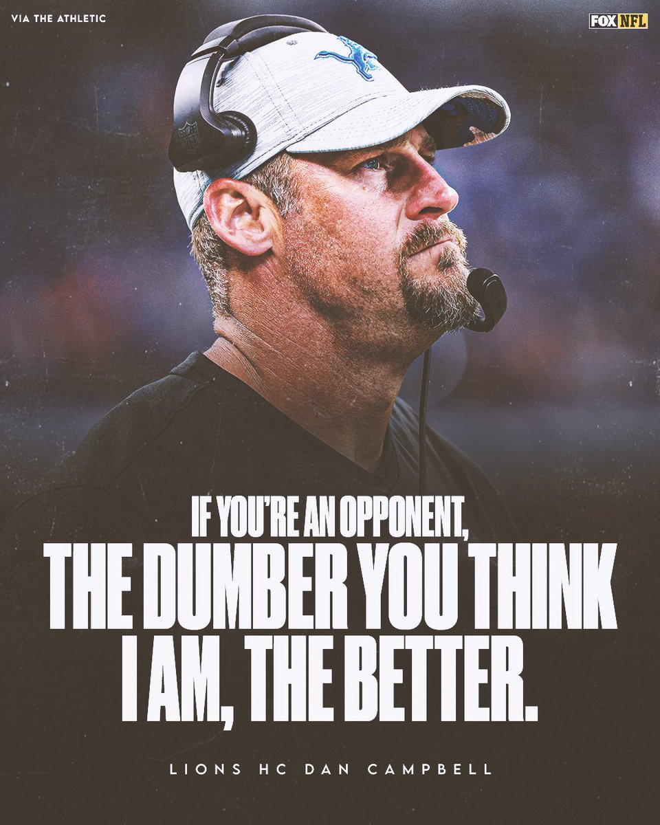 FOX Sports: NFL (@nflonfox) on Twitter photo Lions HC Dan Campbell isn't bothered by the perception of being a coach with "limited strategic football knowledge"
h/t <a href="/TheAthletic/">The Athletic</a> Lions HC Dan Campbell isn't bothered by the perception of being a coach with "limited strategic football knowledge"
h/t <a href="/TheAthletic/">The Athletic</a>