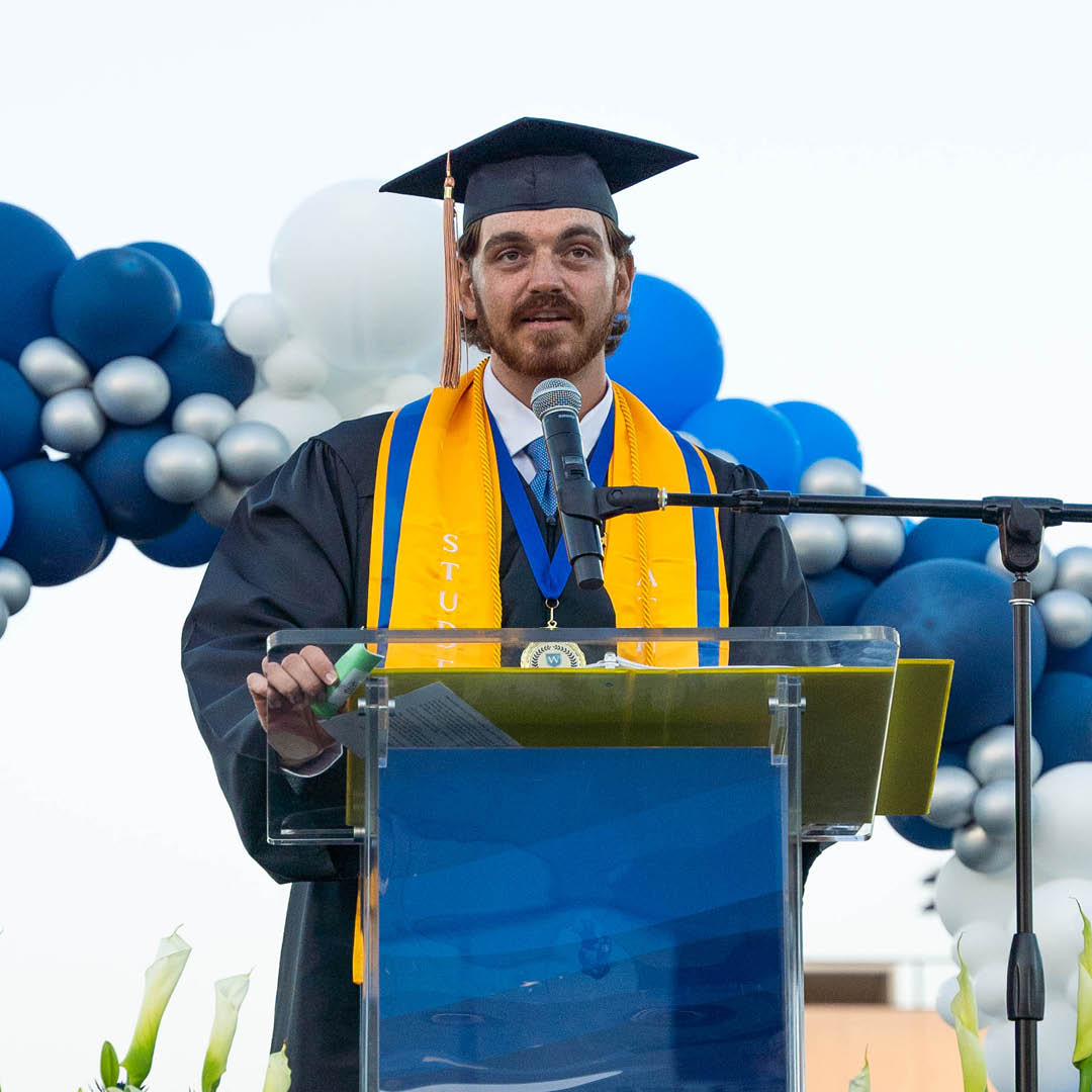 WestcliffU's tweet photo. Congratulations to our #valedictorian, Evan Chamberlin!👏 We couldn't be prouder of your accomplishments &amp; look forward to hearing all about how you help the world around you. Thank you for being a #Westcliff student and making a positive difference in our community! #Graduation https://t.co/MlzBvhNypE