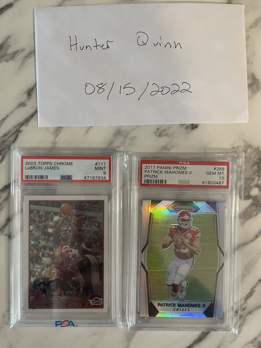 hunterjquinn's tweet photo. @zmead $5800 for the pair. $4100 for Mahomes and $1700 for Lebron. https://t.co/XWiGq8ftkm