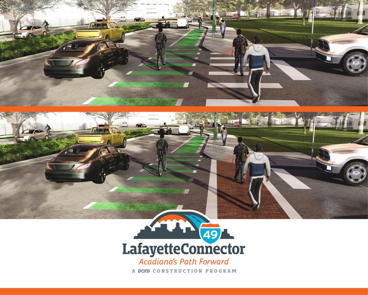 LafConnector's tweet photo. This painted and stamped sidewalk with a bike lane represents possible street treatments for the Boulevard. Residents had an opportunity to view these and others at our most recent public open house. https://t.co/Ewzl37INS8