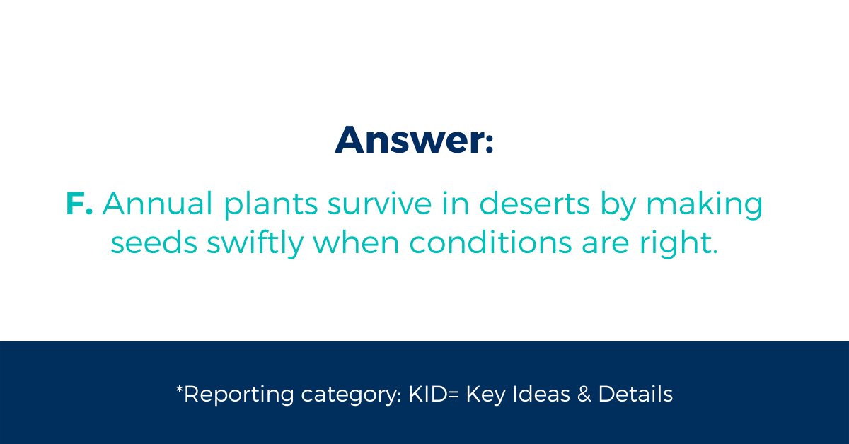 Answer: F. Annual plants survive in deserts by making seeds swiftly when conditions are right.