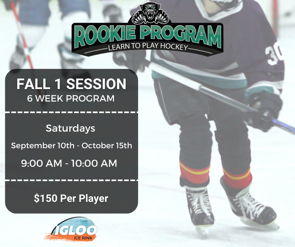 SkateIgloo's tweet photo. 📞Calling all our future hockey stars! Our Fall 1 session for the Learn To Play Rookie Program is coming up quick! Get registered today and start your hockey journey with us at the Igloo! 
https://t.co/8maBePUKFM https://t.co/CS2x3yYufv