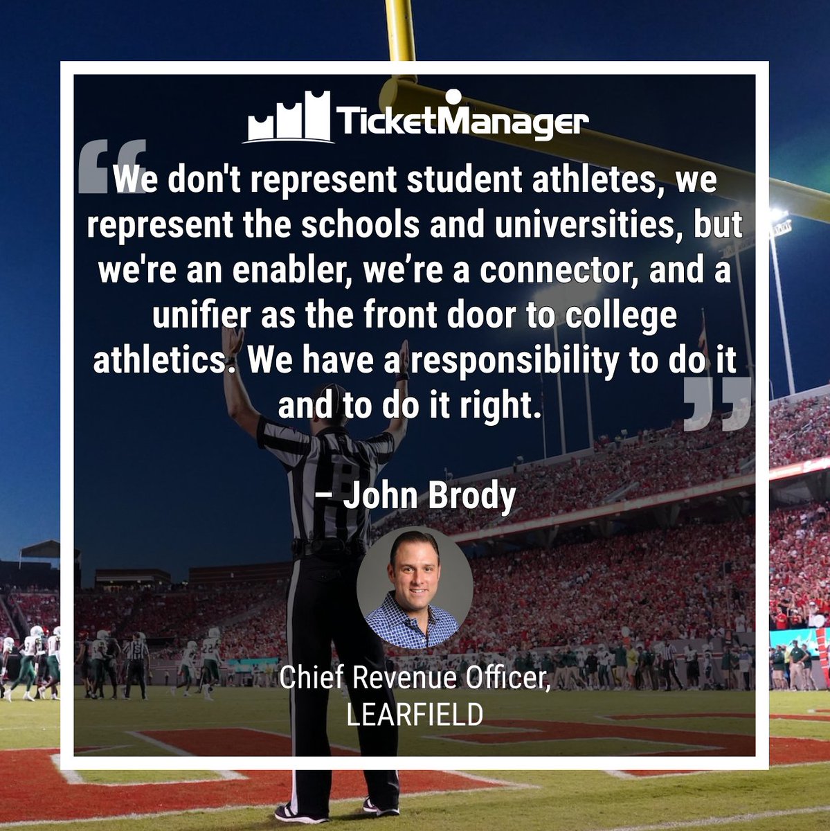 TicketManager's tweet photo. New #podcast coming soon! 🎙️

Coming up, we sat down with John Brody, Chief Revenue Officer at @Learfield, to discuss the exciting collegiate #partnership landscape and #LEARFIELD's hand in the evolution of it.

👉 Tomorrow, 9am EST 📆

#AllAccessPod x #CollegeSports https://t.co/tSfcfRZnGh