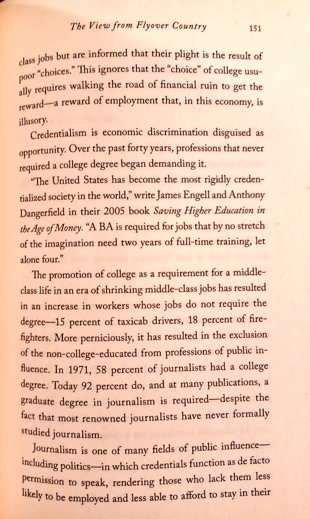 sarahkendzior's tweet photo. "College is a purchased loyalty oath to an imagined employer. College shows you are serious enough about your life to risk ruining it early on. College is a promise the economy does not keep." https://t.co/jiOGz3V26Y