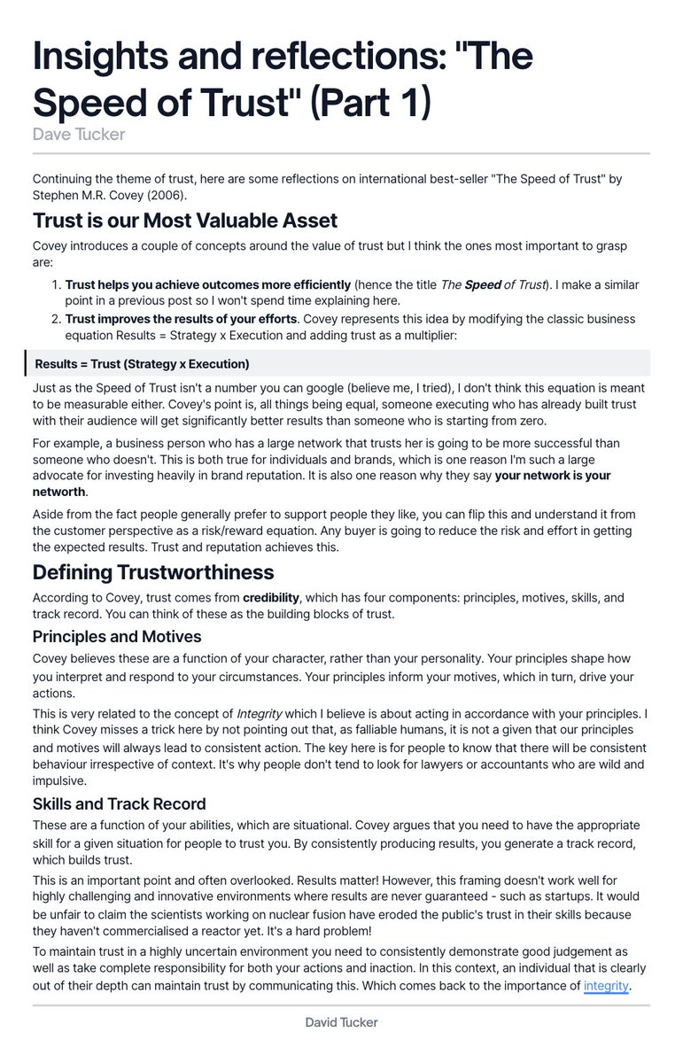 _davetucker's tweet photo. Insights and reflections on "The Speed of Trust" by Stephen M.R. Covey 
#ship30for30 https://t.co/u2Z4s1RQVZ