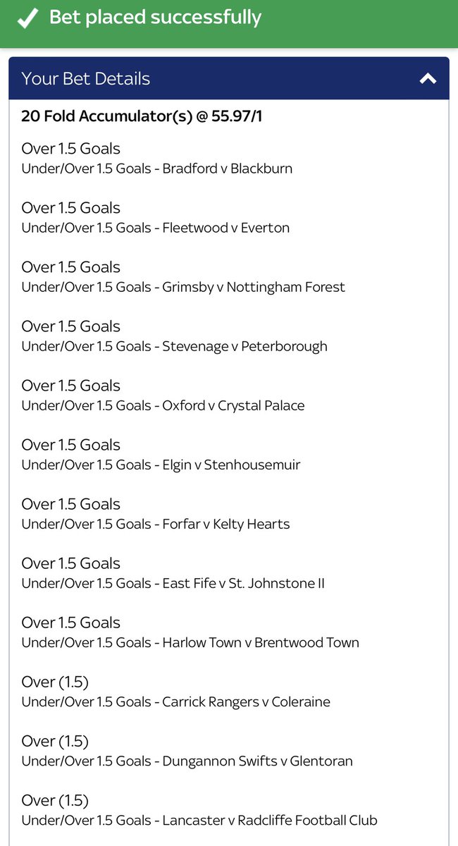 2goalsacca's tweet photo. Here we go for tonight’s 20 Fold….. awful odds which might mean it comes in….. #fingerscrossed #gambleresponsibly https://t.co/vUkPI8CoOq