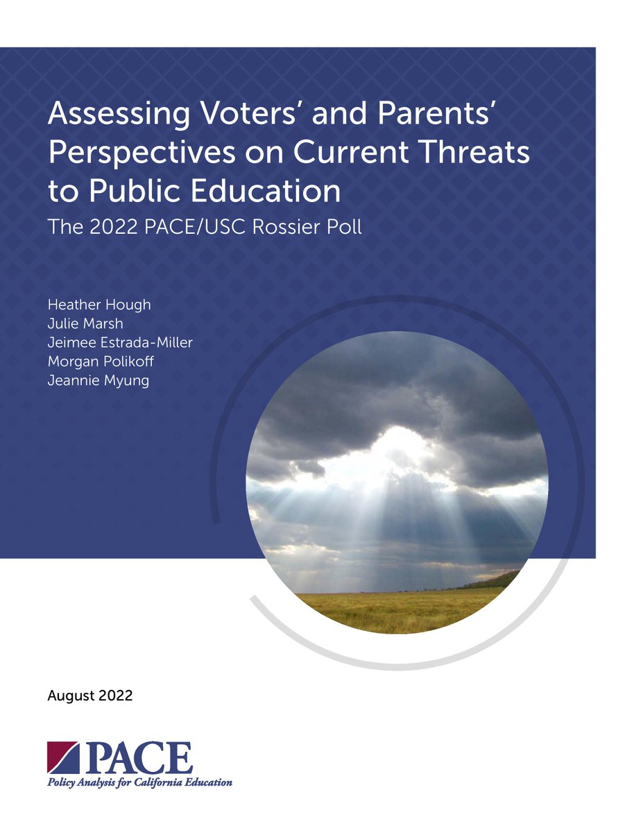 The 2022 PACE/@USCRossier annual poll of California voters highlights public perspectives on critical issues facing public schools, K–12 students, and their parents & communities during the turbulent 2021–22 school year. (1/4) edpolicyinca.org/publications/p…