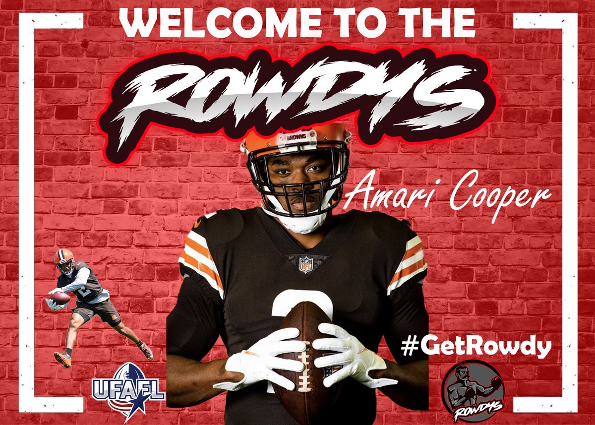rowdysfootball's tweet photo. The #Rowdys would like to welcome @AmariCooper9 of the @Browns to our team. We are gearing up for a great @TheUFAFL season! #GetRowdy
@UFFSports 
#24KSports #AmariCooper #Browns #UFAFL #UFFS #FantasyFootball #NFL #Football #Welcome #DawgPound #Cleveland #Cudos #SCO $SCO #Crypto https://t.co/Udnx8VjmTM