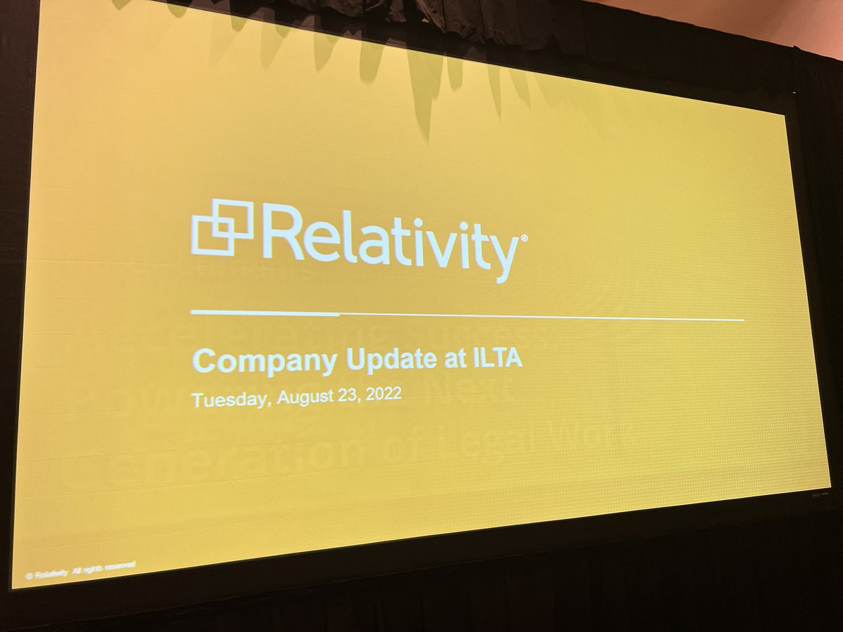 Up next at #ILATON22, it’s the ⁦<a href="/RelativityHQ/">Relativity</a>⁩ Company Update with our Relativity colleagues, ⁦<a href="/crbrown75/">Chris Brown</a>⁩ and ⁦<a href="/cktraylor/">Cristin Traylor</a>⁩, and opening remarks from ⁦<a href="/SClerkinSTL/">Stephanie Clerkin</a>⁩ of ⁦⁦<a href="/KoreinTillery/">Korein Tillery LLC</a>⁩. Join us at 2:45 in Cherry Blossom