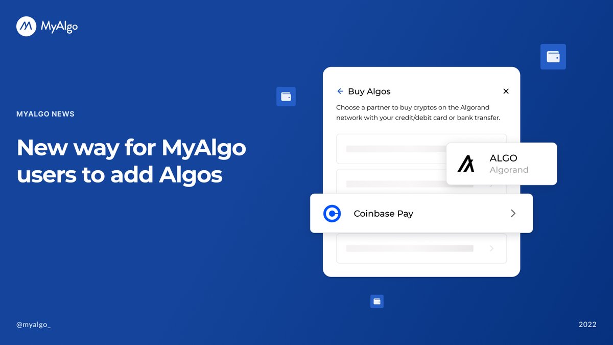 Starting today, you will now be able to acquire Algos directly in your  wallet with a credit or debit card thanks to @coinbase!
