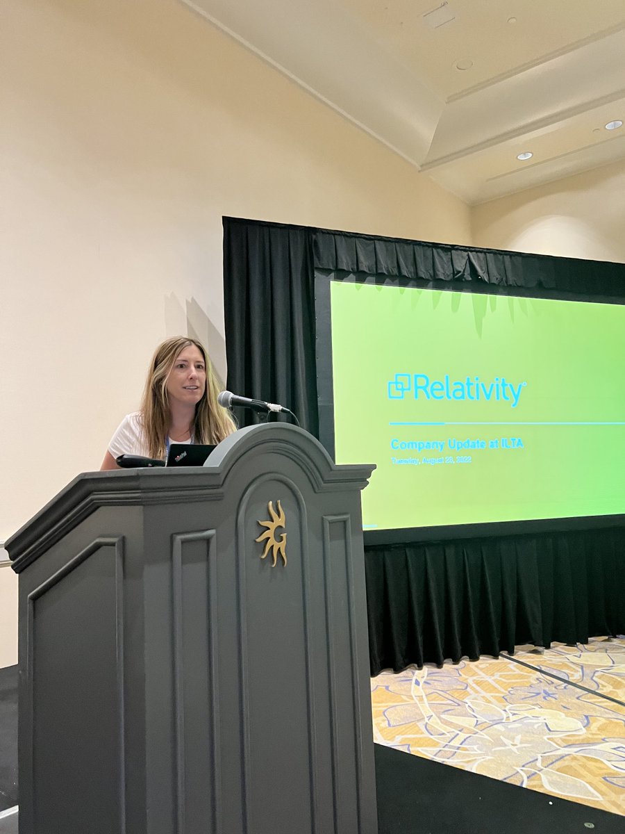 At #ILTACON22, ⁦<a href="/SClerkinSTL/">Stephanie Clerkin</a>⁩ of ⁦<a href="/KoreinTillery/">Korein Tillery LLC</a>⁩ introducing the ⁦<a href="/RelativityHQ/">Relativity</a>⁩ Company Update.