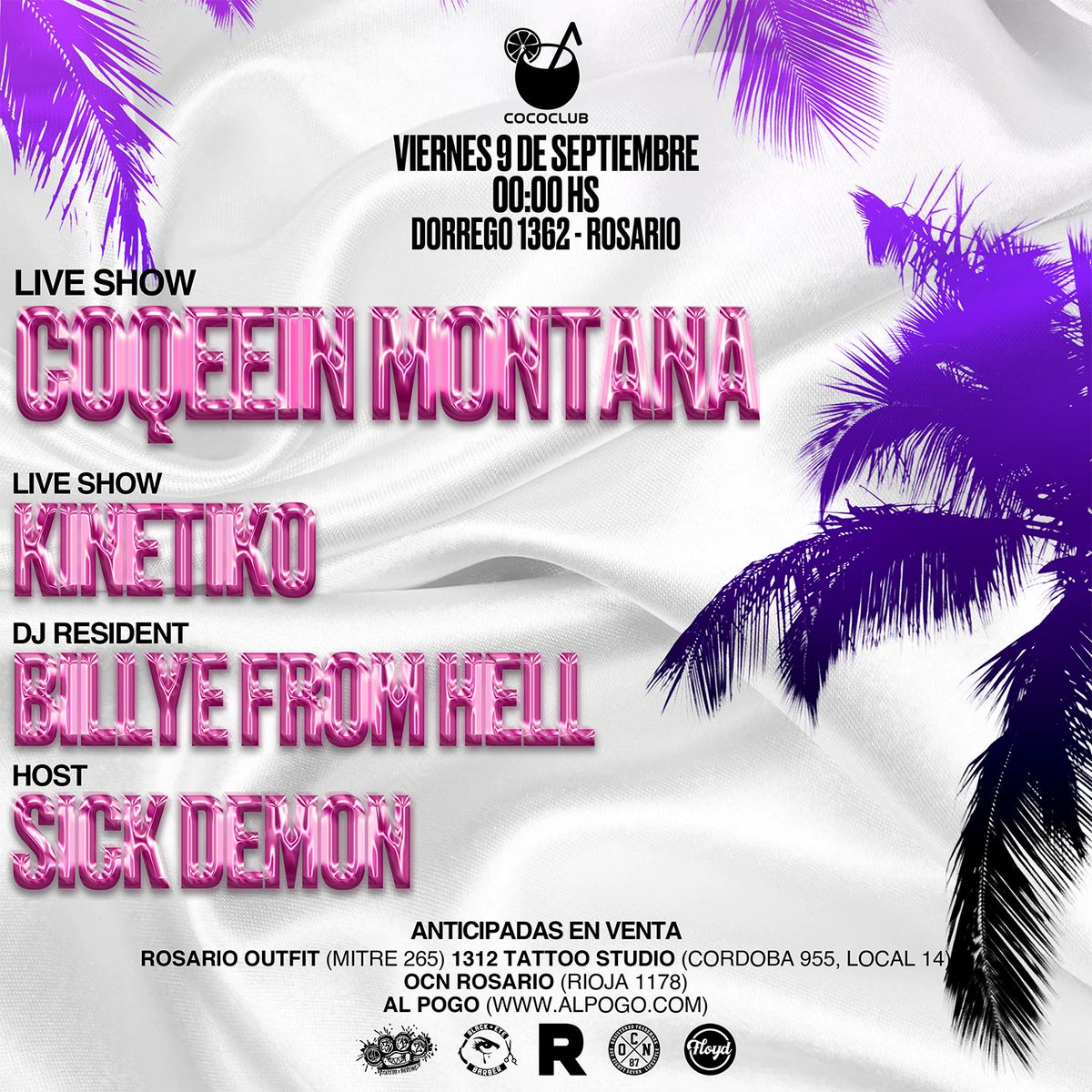 CocoClubRosario's tweet photo. #CocoClubRosario 🥥 | El viernes 9 de septiembre llega la primer edición de Coco Club con el show estelar de #CoqeeinMontana. 

Ademas estará tocando #Kinetiko y tendremos un dj set por #BillyeFromHell. Lxs esperamos. 💫 https://t.co/04hWxykYbW