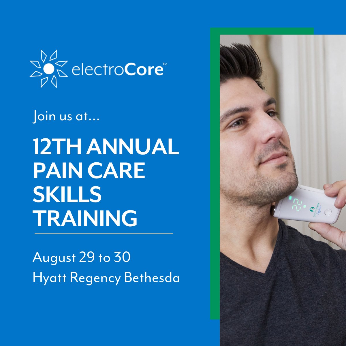 ElectroCoreVNS's tweet photo. We're excited to attend the 12th Annual Pain Care Skills Training on August 29 &amp; 30. If you're attending, make sure you stop by and say hello! https://t.co/qgpX9uHPMr 

#nVNS #gammaCore #electroCore #MedicalDevice #Event #Conference #PainCare #ChronicPain https://t.co/oVJ3VUhEXL