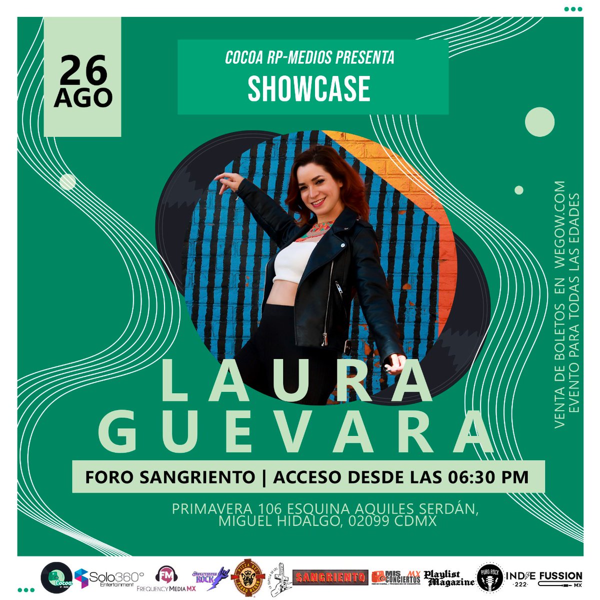BlancaLechuza's tweet photo. Este 26 de agosto @CocoaRpMedios presenta:

Showcase en #Sangriento con @LaLauraGuevara, Sofish, Valeria Jasso y Sol de María.

Accesos: https://t.co/01eoUbSHtM

@frequencymx 

#LauraGuevara #Sofish 
#ValeriaJasso #SolDeMaría 
#Showcase #Difusión https://t.co/yKIcUBjvwi